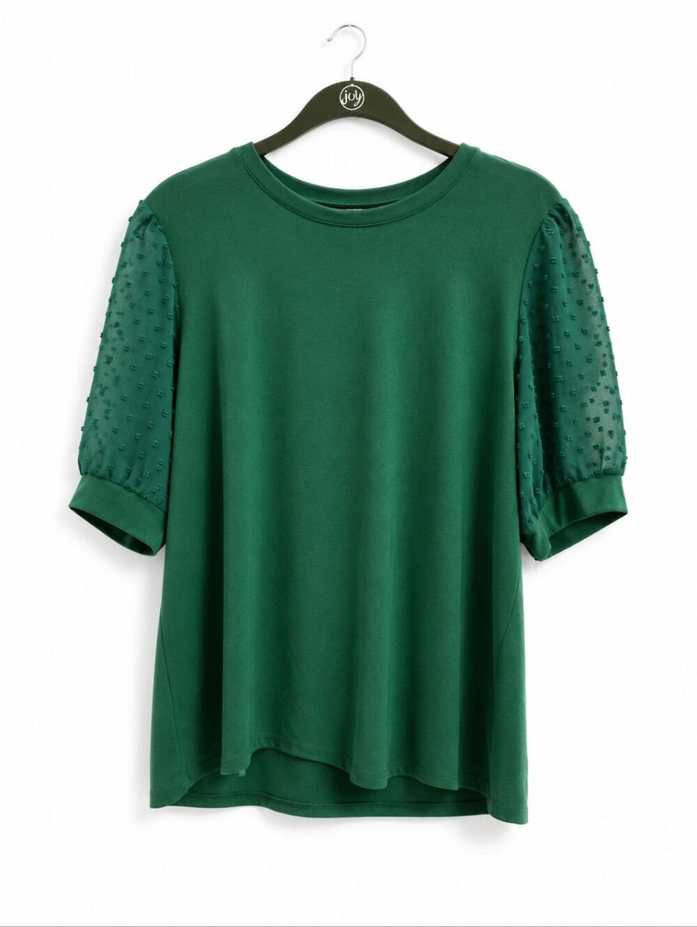 CeCe Green Swiss Dot Puff Sleeve Blouse Women's Medium Emerald Top